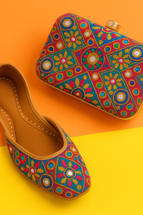 Multi-Colour Jutti with Matching Clutch