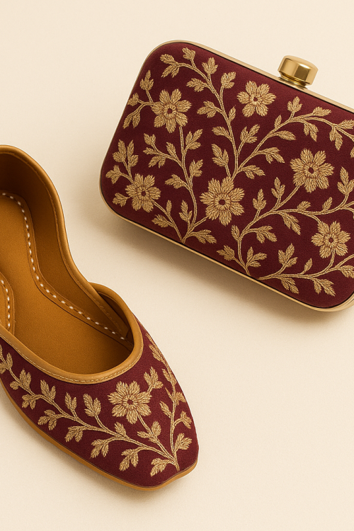 Maroon Jutti with Matching Clutch
