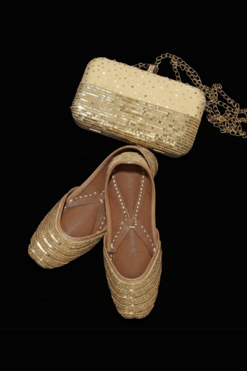 Golden Jutti with Matching Clutch