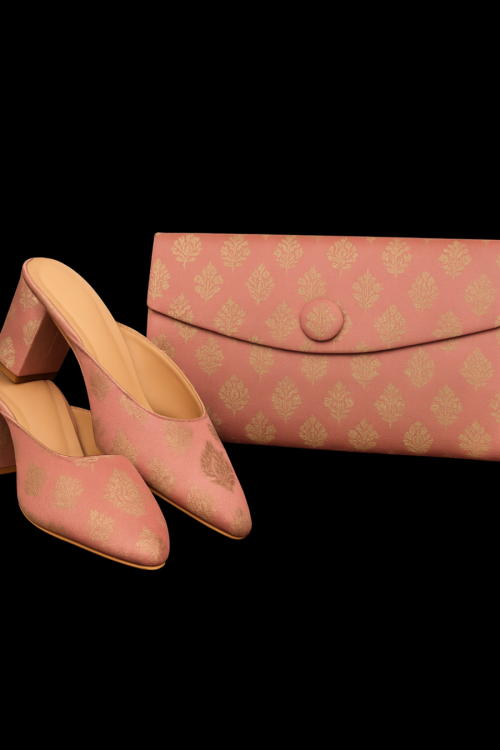 Brocade Pink Jutti with Matching Clutch