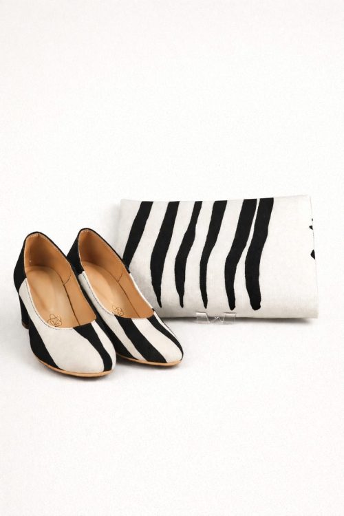 Zebra Pattern (Black & White) Footwear with Matching Clutch